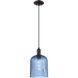 Downtown Urban Bridal Veil 1 Light 8 inch Matte Black Mini Pendant Ceiling Light in Blue