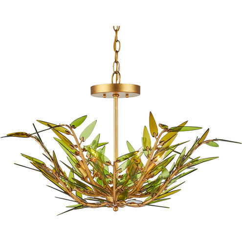 Babylon 6 Light 30.5 inch Green/Contemporary Gold Leaf/Contemporary Gold Pendant Ceiling Light