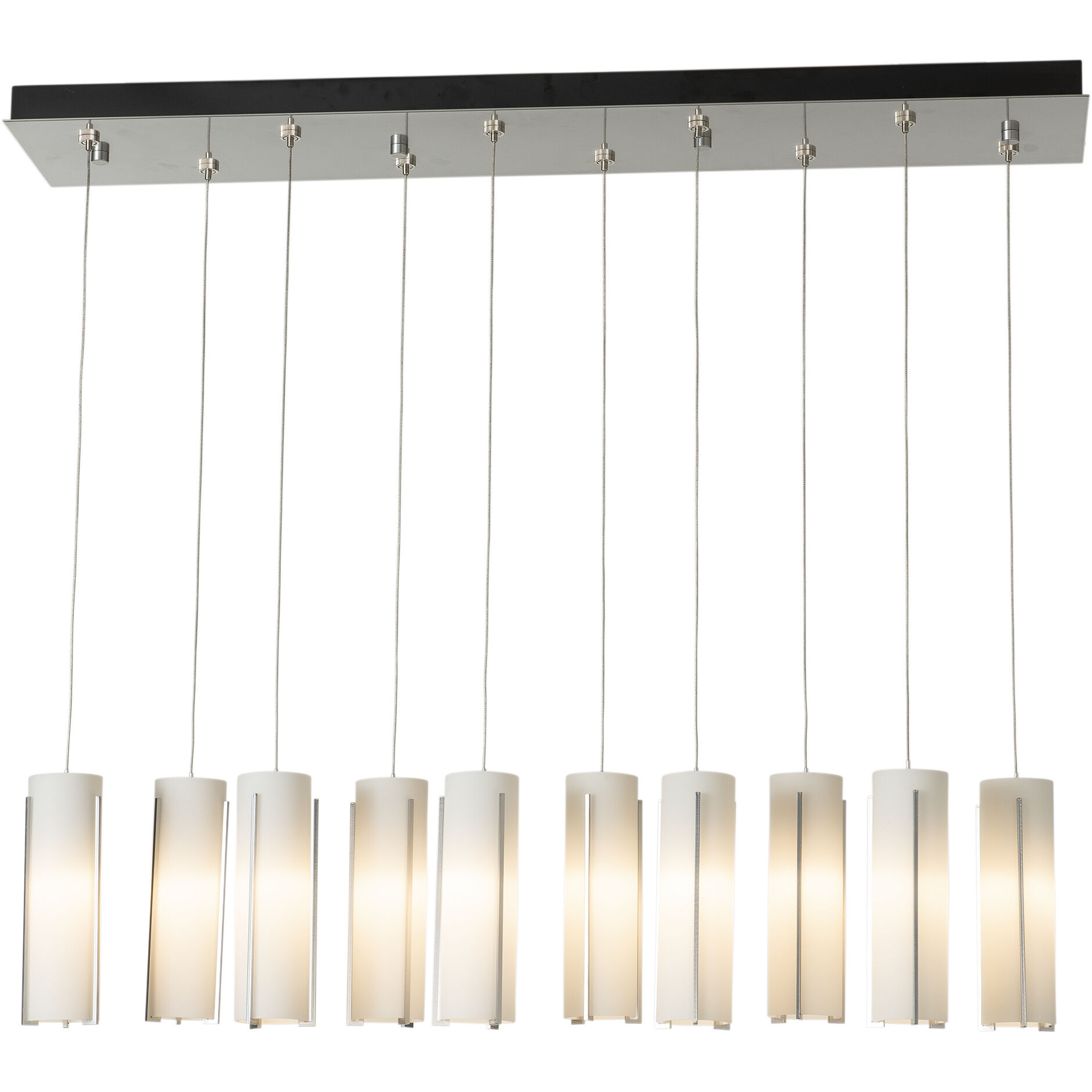 Exos Glass 10 Light 44.5 inch Sterling Pendant Ceiling Light in Opal, Rectangular