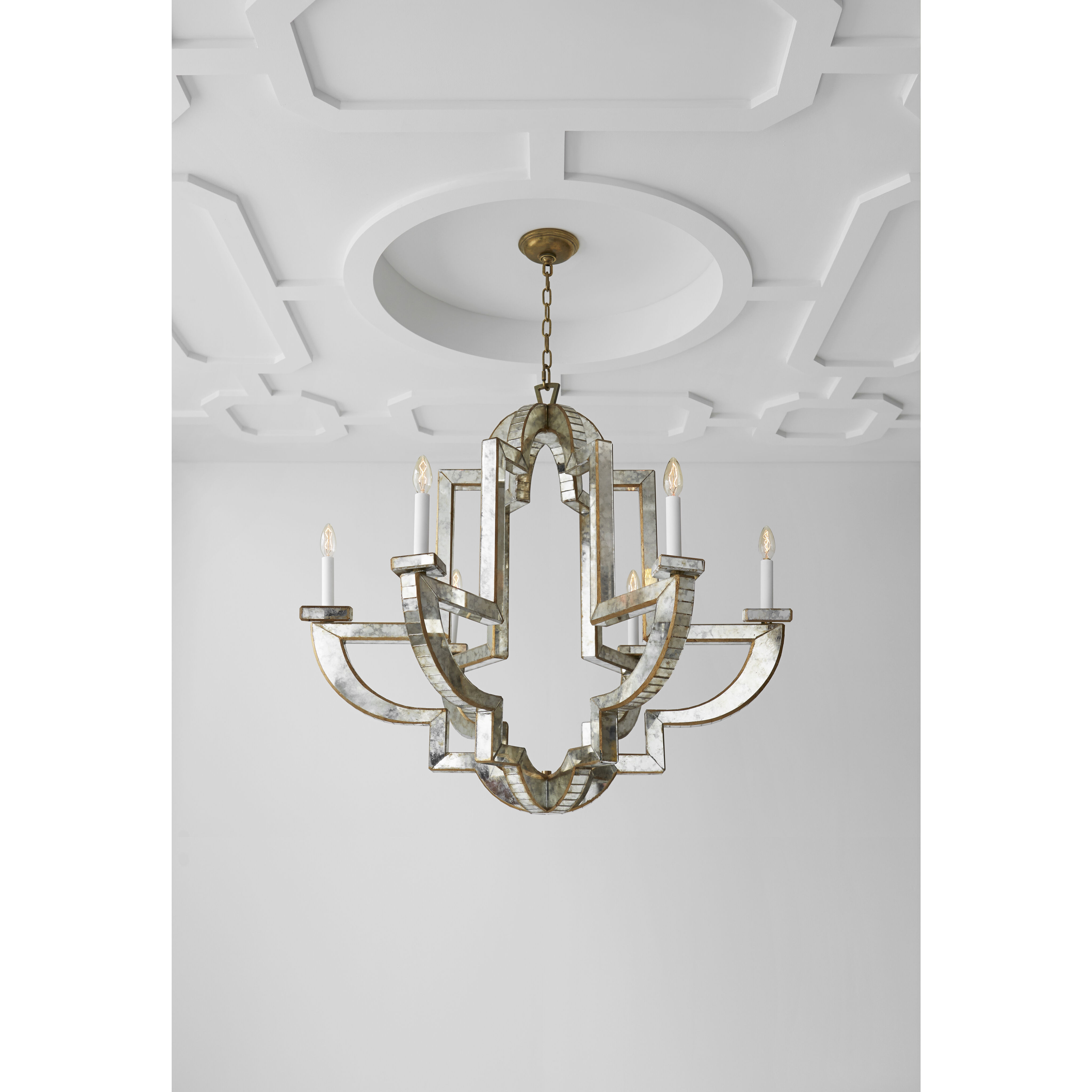 Niermann Weeks Lido 6 Light 38.25 inch Antique Mirror with Antique Brass Chandelier Ceiling Light, Large