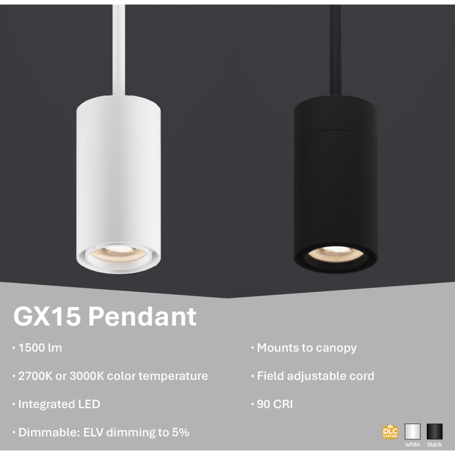 GX15 LED 4 inch Black Pendant Ceiling Light