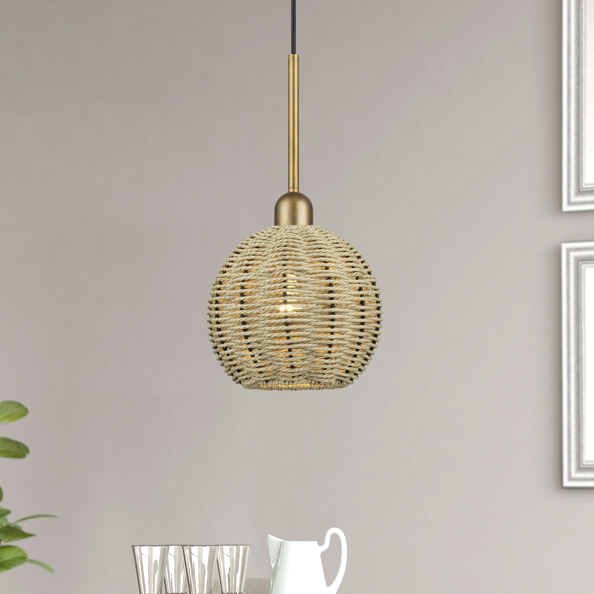 Summervine 1 Light 8 inch Antique Gold Leaf Pendant Ceiling Light, Mini Globe
