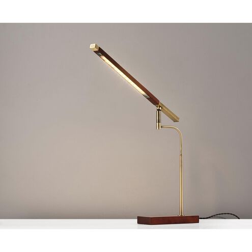 Barrett 17 inch 7.00 watt Walnut with Antique Brass Accents Desk Lamp Portable Light, with USB Port 