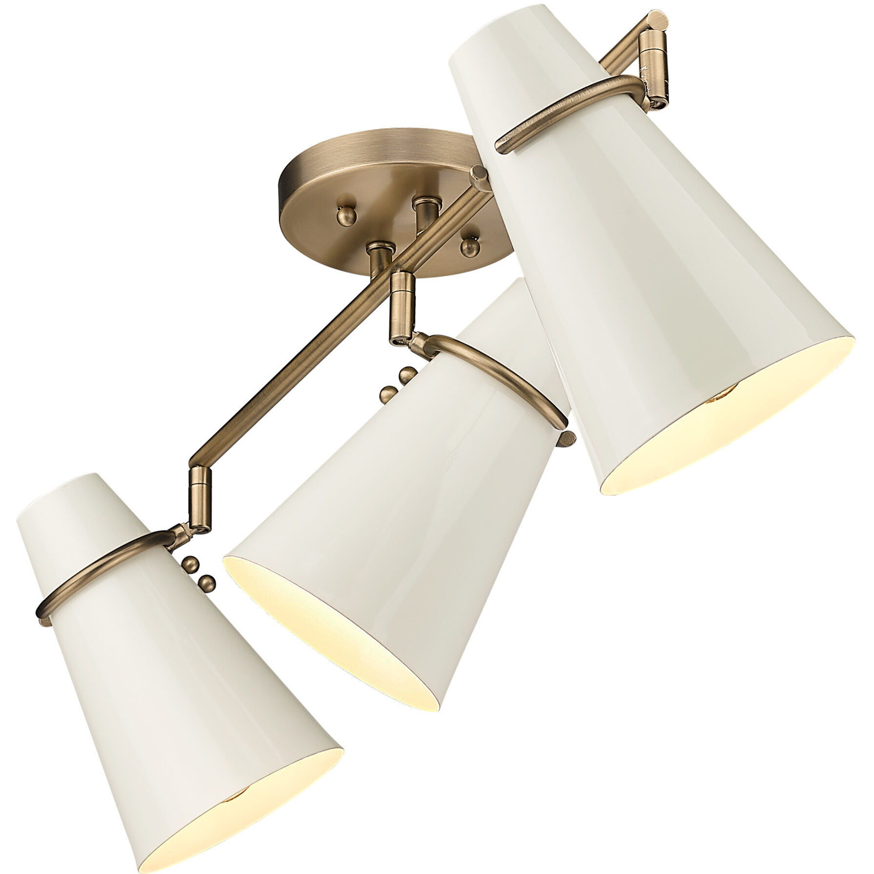 Reeva 3 Light 29.13 inch Modern Brass Semi-Flush Mount Ceiling Light in Glossy Ecru