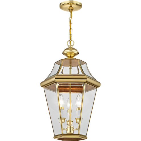 Georgetown 3 Light 13 inch Polished Brass Outdoor Pendant Lantern