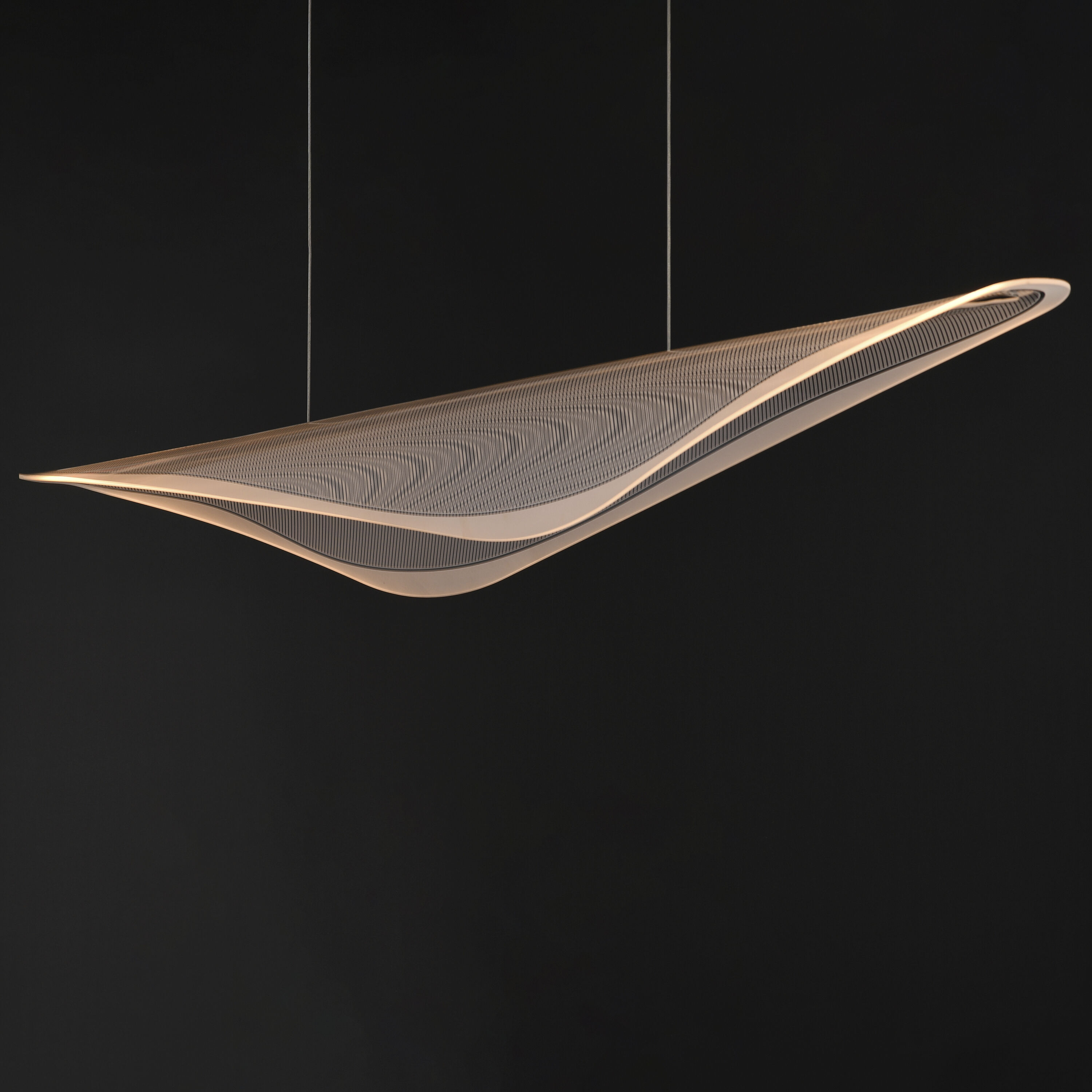 Manta Linear Pendant Ceiling Light in Polished Chrome, Clear Ribbed