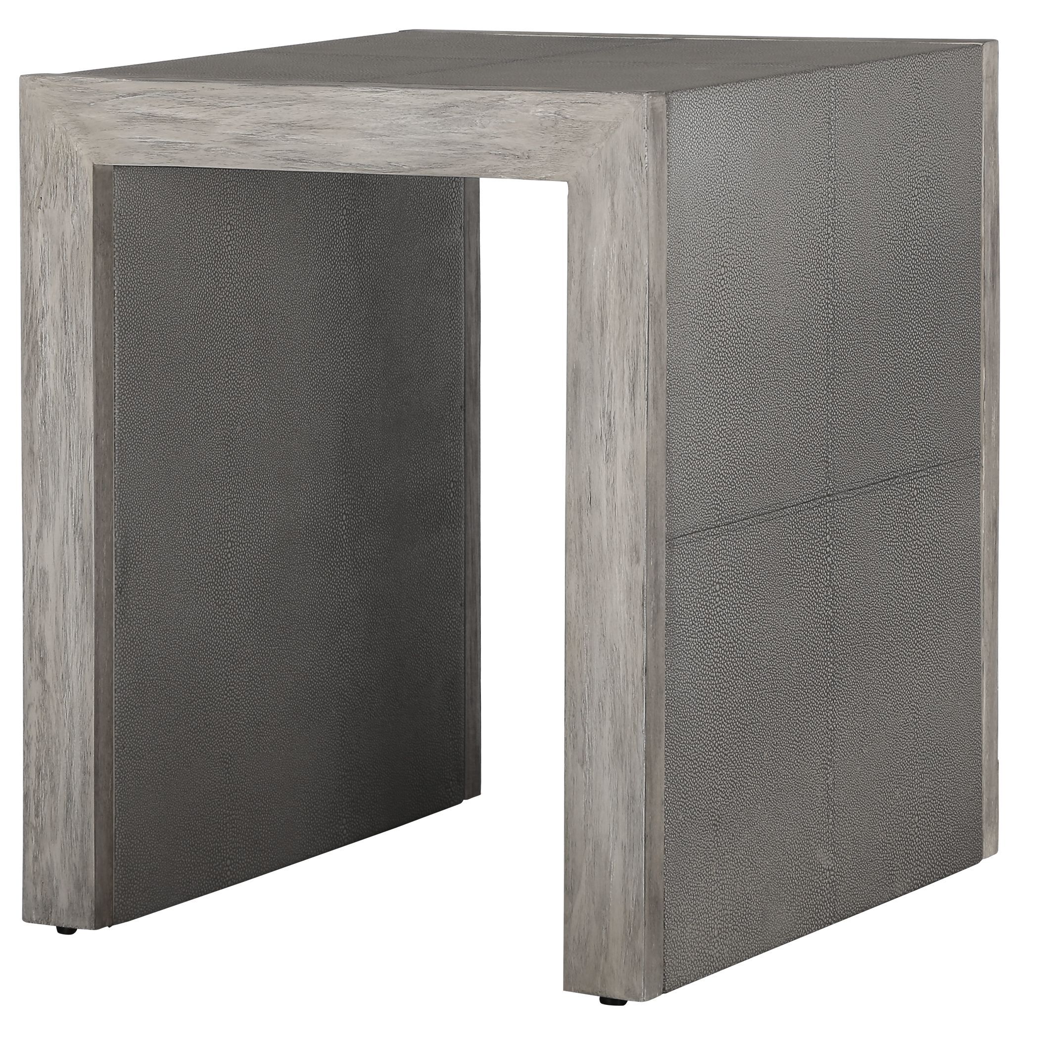 Aerina 24 X 20 inch Light Gray Faux Shagreen and Aged White with Gray End Table