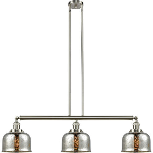 Franklin Restoration Large Bell 3 Light 41 inch Brushed Satin Nickel Island Light Ceiling Light in Silver Plated Mercury Glass, Franklin Restoration