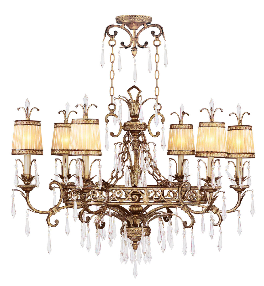 Livex Lighting 8807 65 La Bella 6 Light 25 inch Hand Painted Vintage Gold Leaf Chandelier Ceiling Light