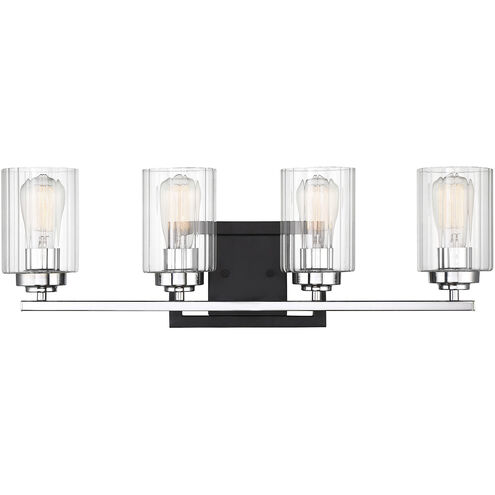 Redmond 4 Light 27.5 inch Matte Black with Polished Chrome Accents Bathroom Vanity Light Wall Light