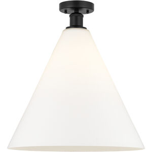 Edison Berkshire 1 Light 16 inch Matte Black Semi-Flush Mount Ceiling Light in Matte White Glass