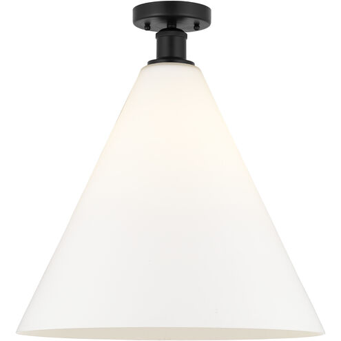 Edison Berkshire 1 Light 16 inch Matte Black Semi-Flush Mount Ceiling Light in Matte White Glass