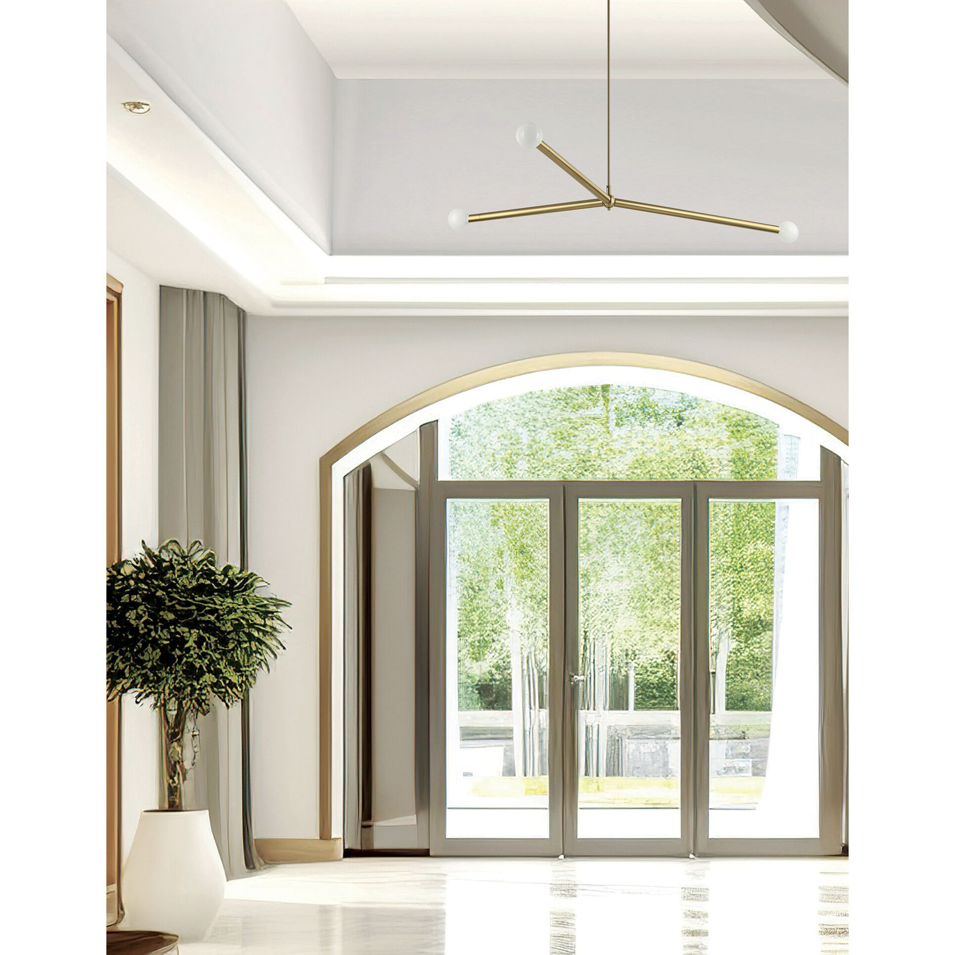 Cerberus 3 Light 62 inch Aged Brass Linear Pendant Ceiling Light