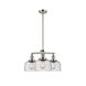 Franklin Restoration Large Bell 3 Light 22 inch Polished Nickel Chandelier Ceiling Light in Seedy Glass, Franklin Restoration
