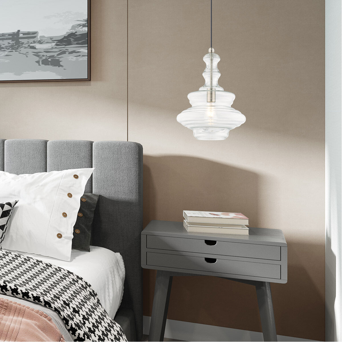 Art Glass 1 Light 12 inch Brushed Nickel Mini Pendant Ceiling Light