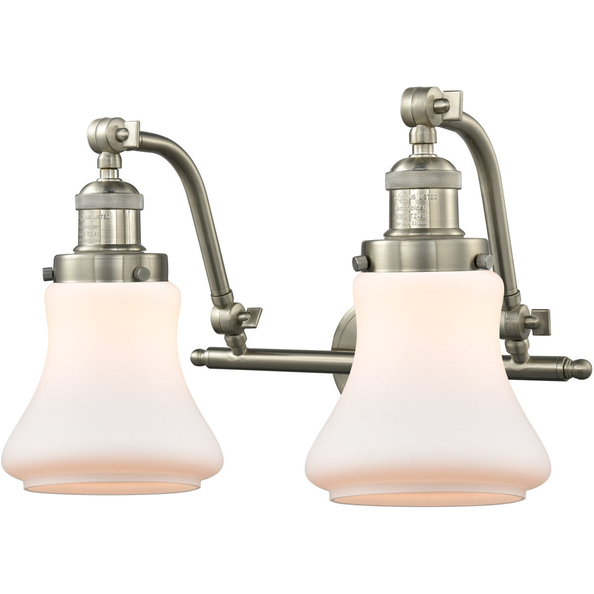 Franklin Restoration Bellmont 2 Light 18 inch Brushed Satin Nickel Bath Vanity Light Wall Light in Matte White Glass, Franklin Restoration