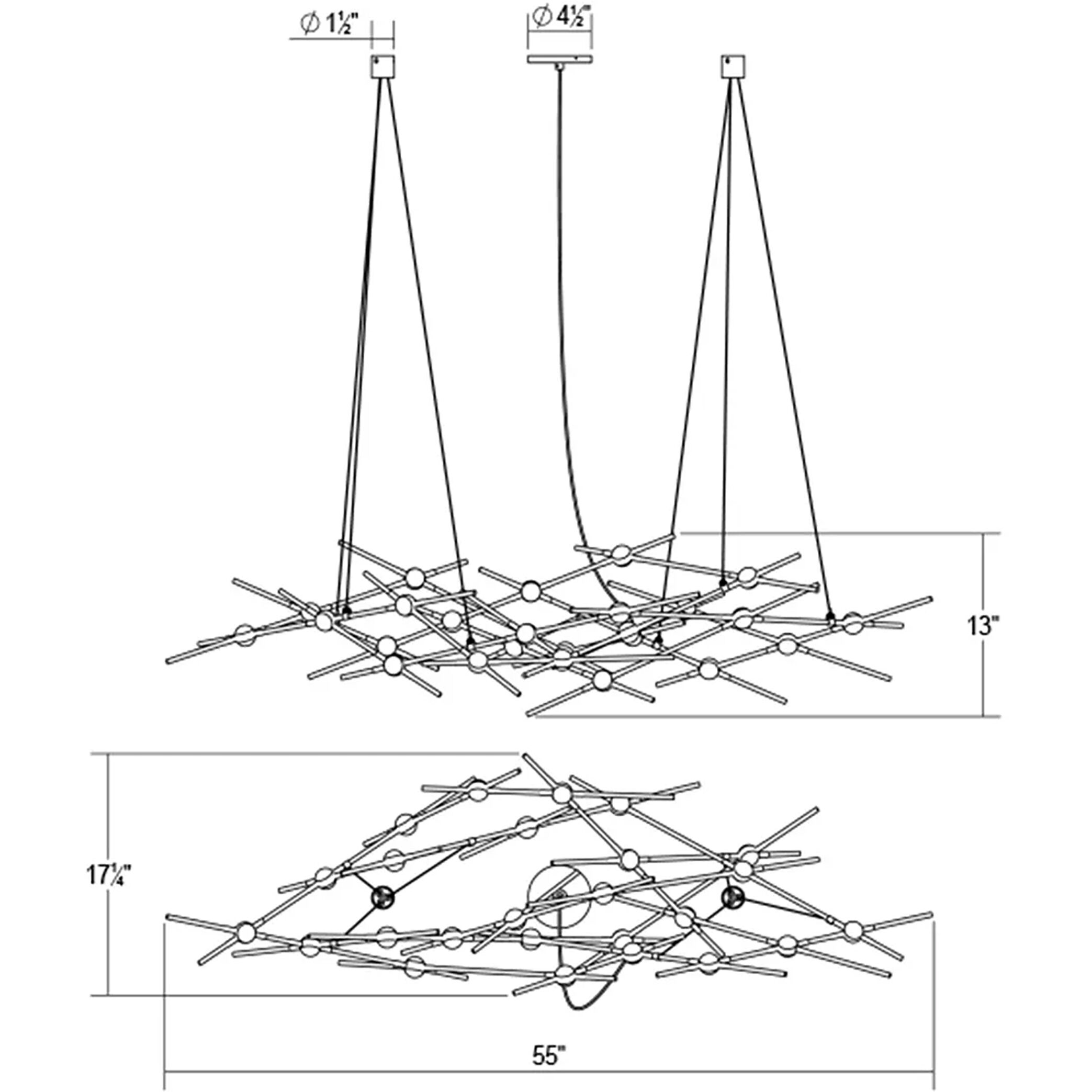 Constellation Ursa Minor LED 55 inch Satin Brass Chandelier Ceiling Light in 3000K, White Optical Acrylic, 10 FT. Cord