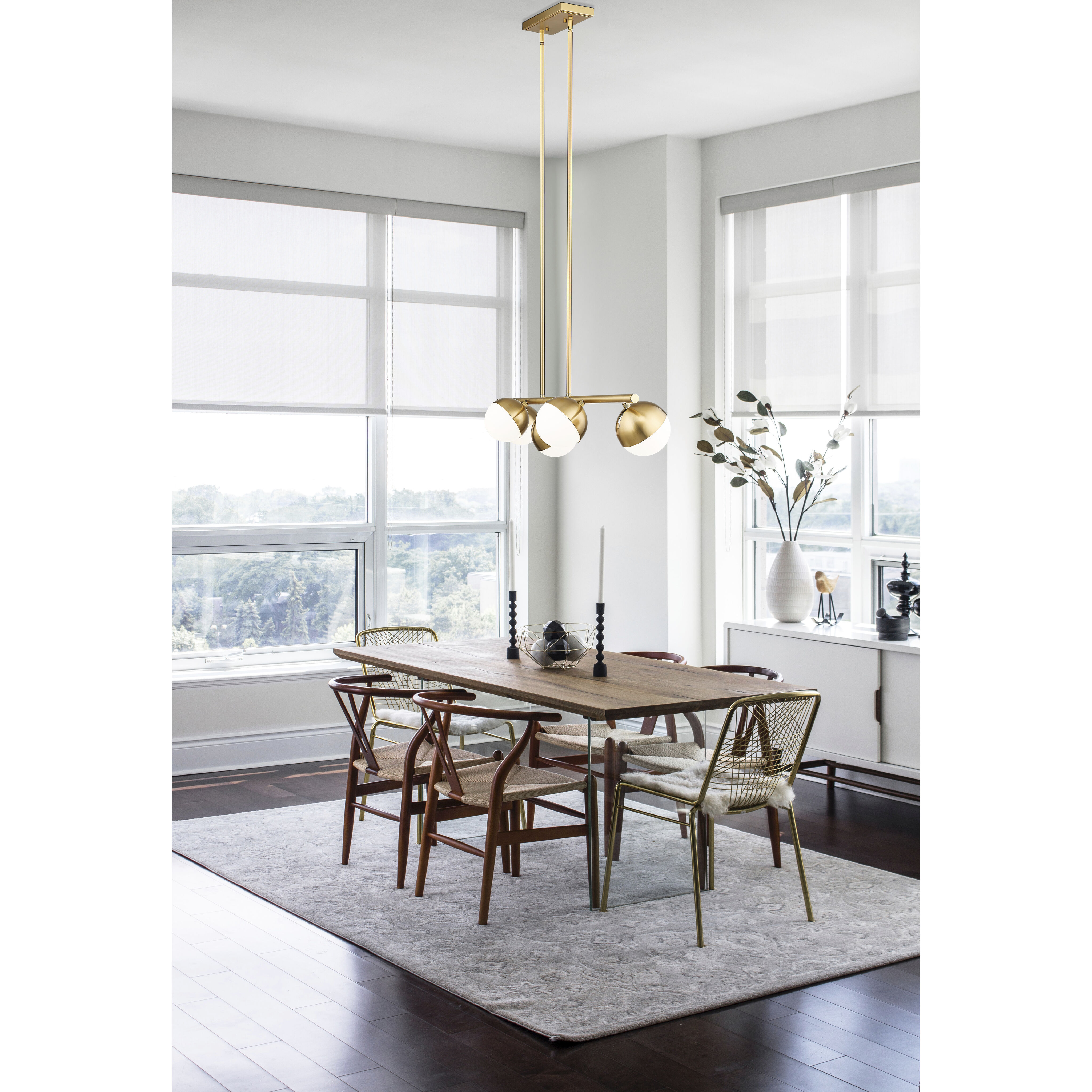 Realm Sphere Linear Chandelier Ceiling Light in Modern Gold