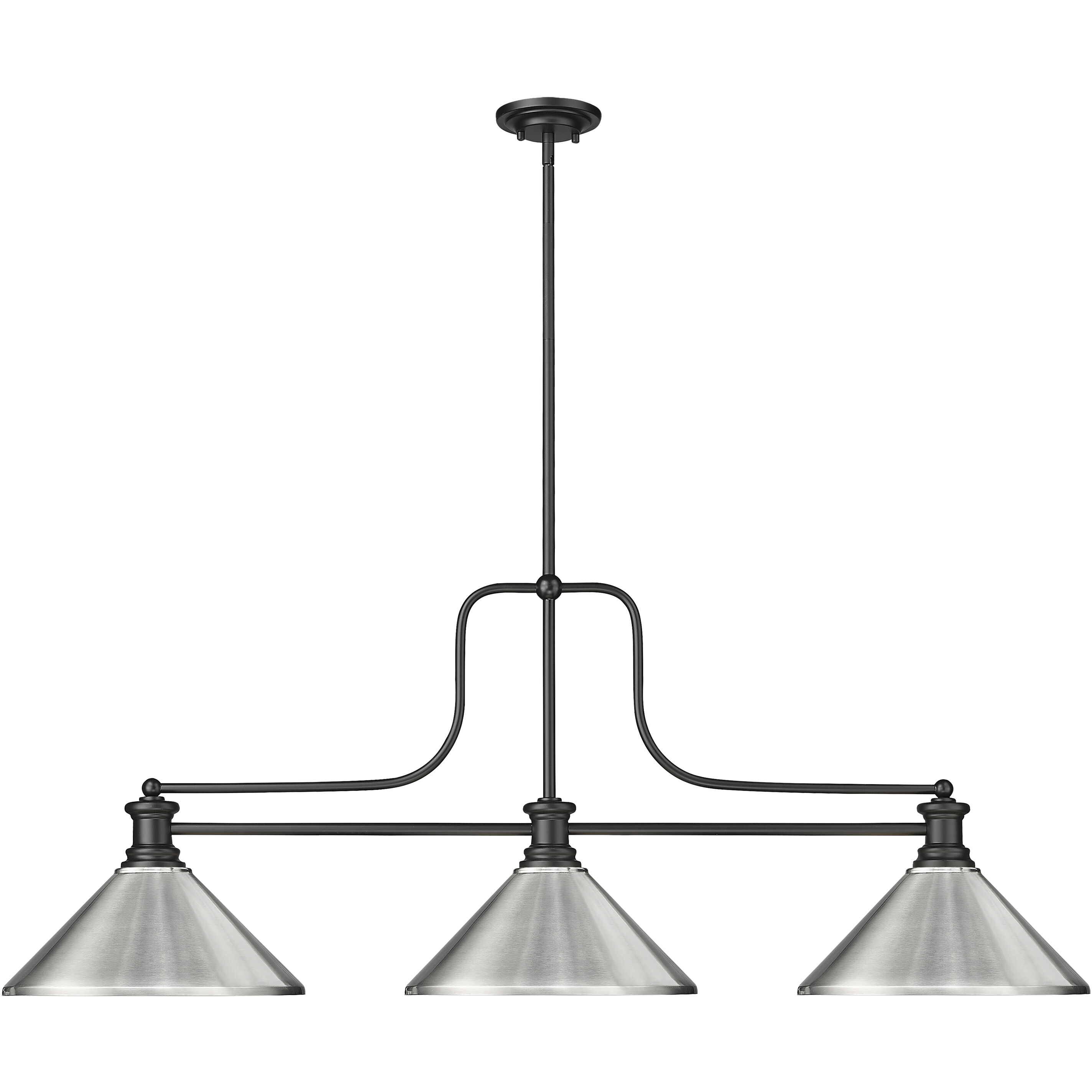 Melange 3 Light 52 inch Matte Black Billiard Ceiling Light in Brushed Nickel Steel