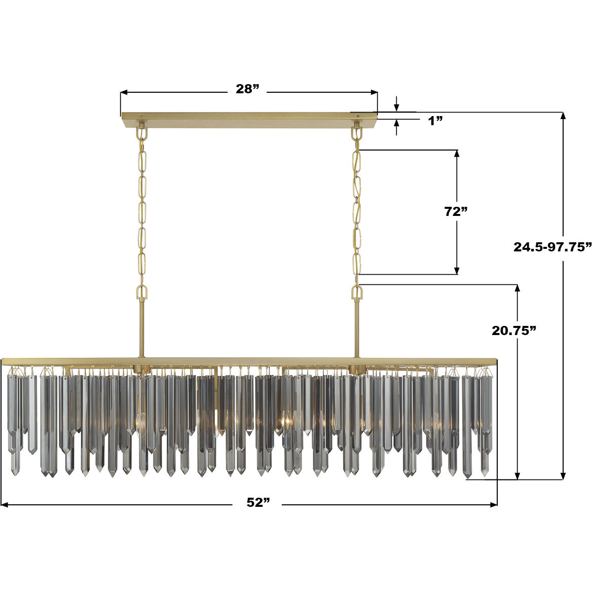 Gemma 6 Light 52 inch Modern Gold Linear Chandelier Ceiling Light
