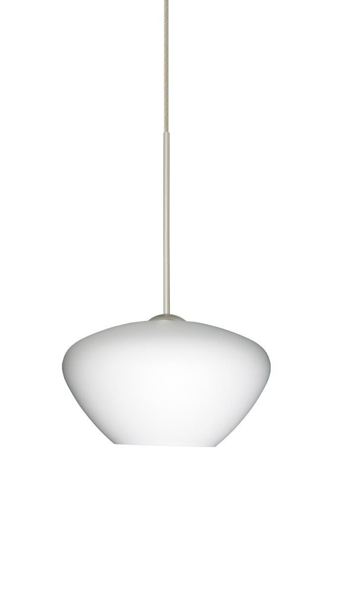 Peri 1 Light Satin Nickel Pendant Ceiling Light in Opal Matte Glass, Halogen