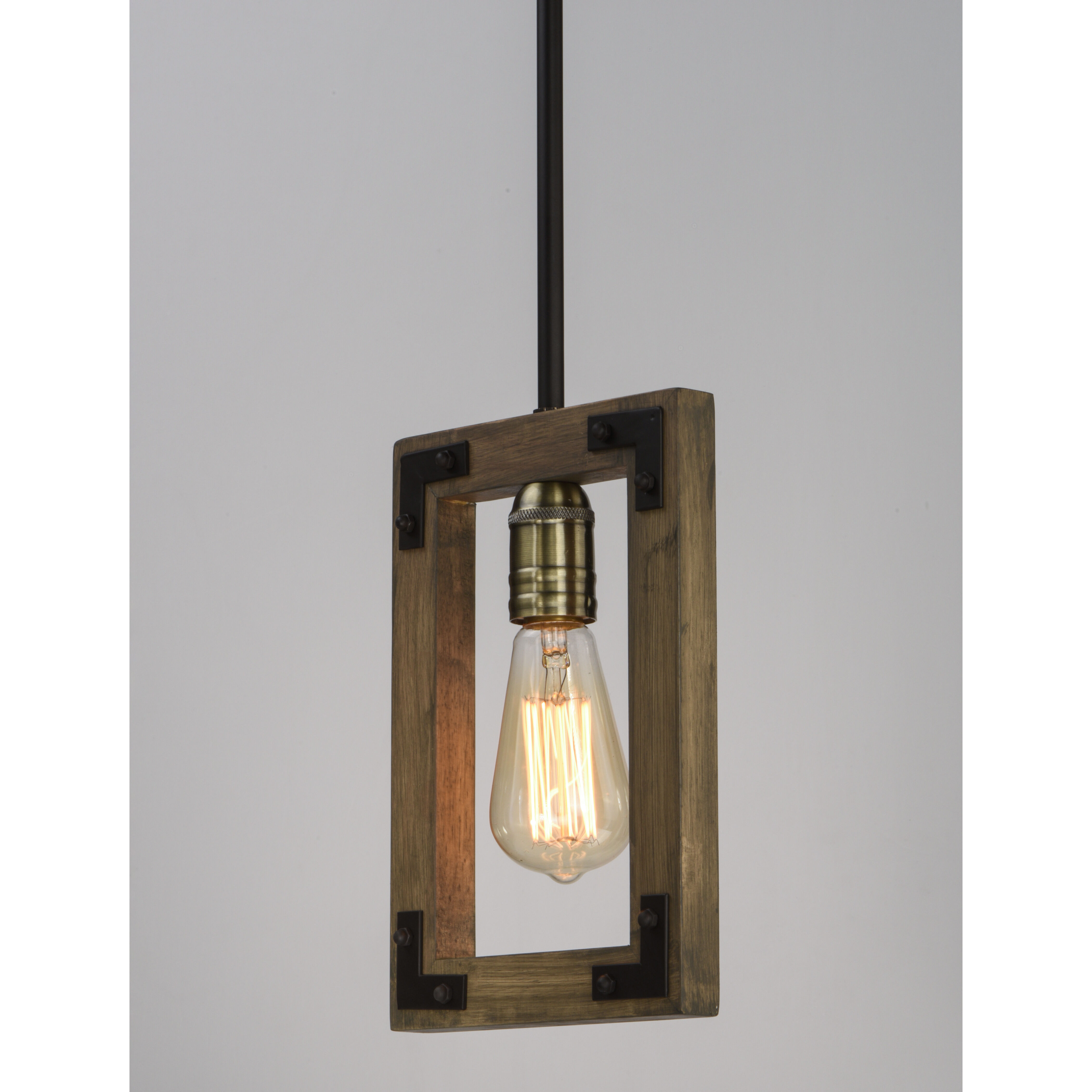 Lodge 1 Light 7 inch Weathered Oak/Bronze Mini Pendant Ceiling Light