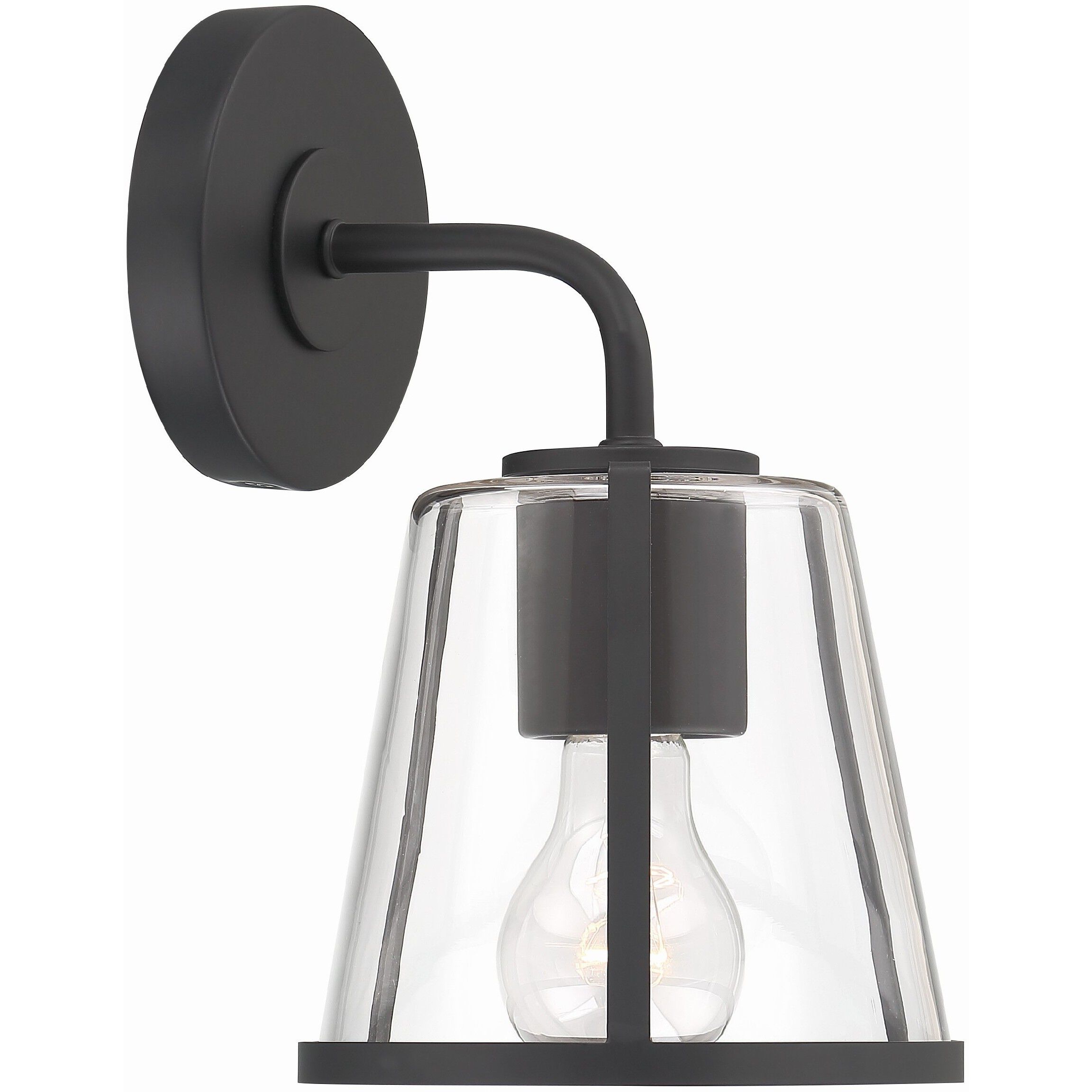 Fulton Bath Sconce Wall Light in Black, Clear