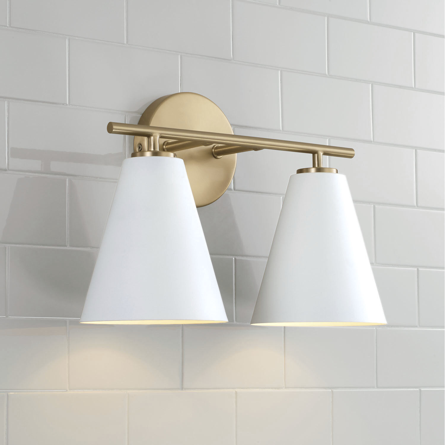 Charlie 2 Light 15 inch Matte Brass Vanity Light Wall Light in Matte White