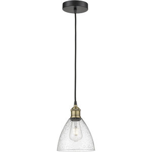 Edison Dome 1 Light 7.5 inch Black Antique Brass Mini Pendant Ceiling Light in Seedy Glass