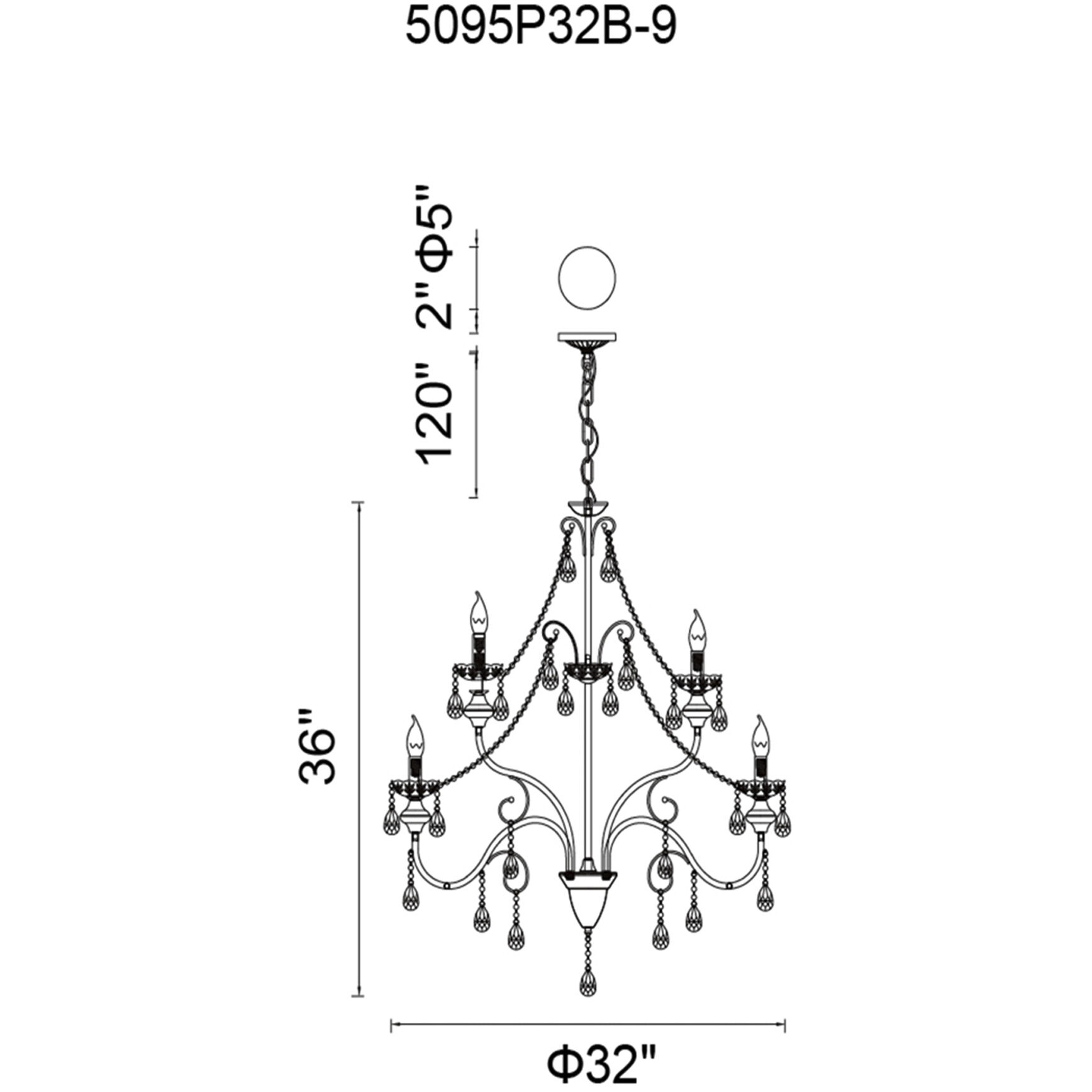 Keen 9 Light 32 inch Black Up Chandelier Ceiling Light