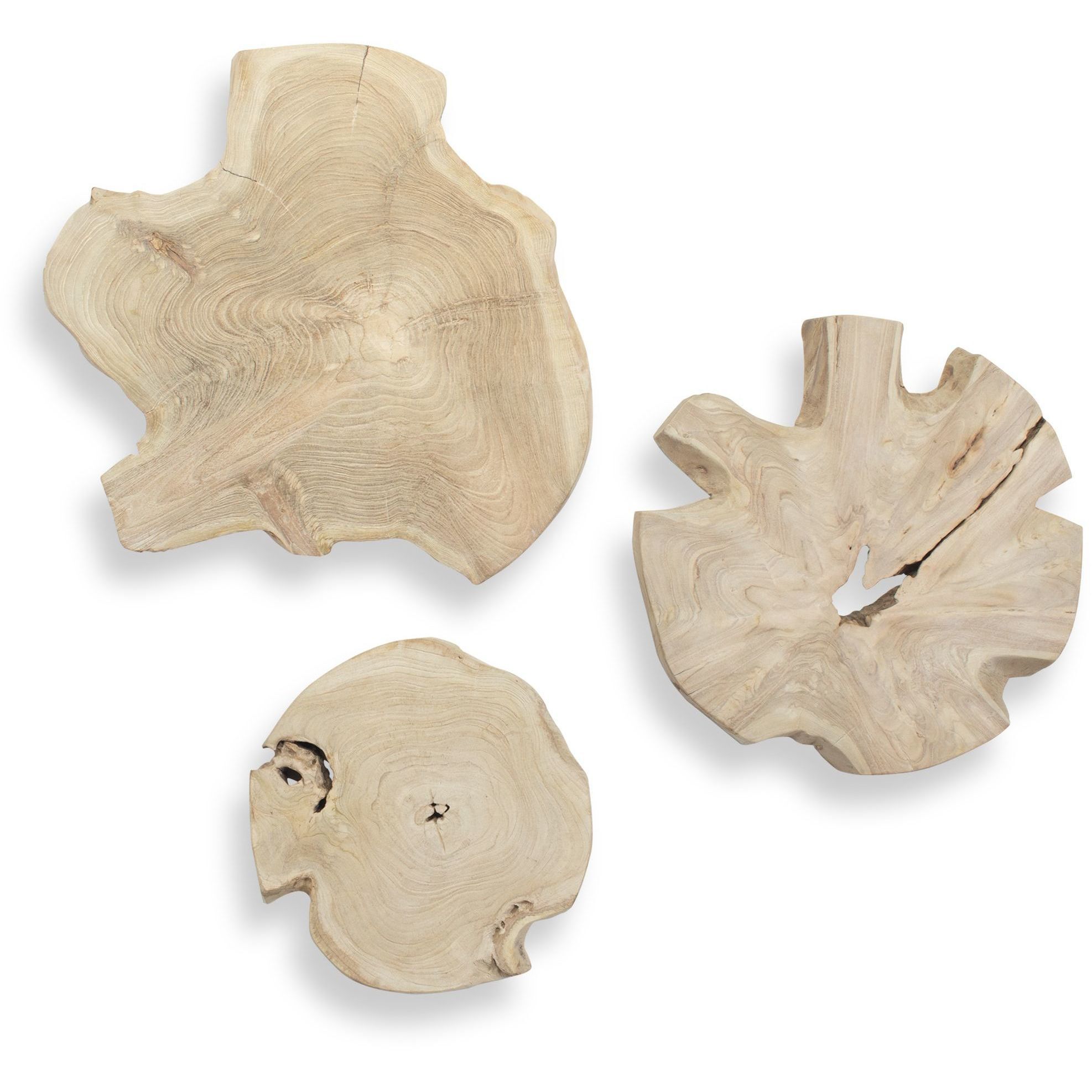 Kalani Natural Teak Wood Outdoor Wall Art, Set of 3