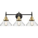 Caden 3 Light 26 inch Black Antique Brass Bath Vanity Light Wall Light