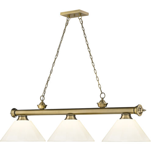 Cordon 3 Light 57.25 inch Rubbed Brass Billiard Ceiling Light in White Plastic
