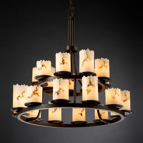Lumenaria 21 Light Dark Bronze Chandelier Ceiling Light in Cylinder with Broken Rim, Incandescent