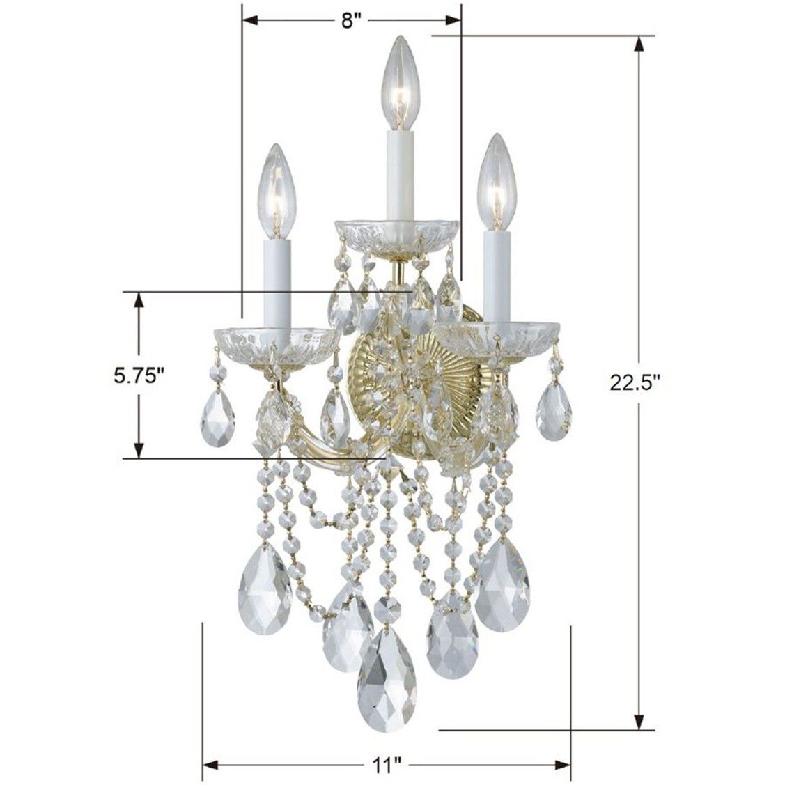 Maria Theresa Sconce Wall Light in Clear Hand Cut, Gold