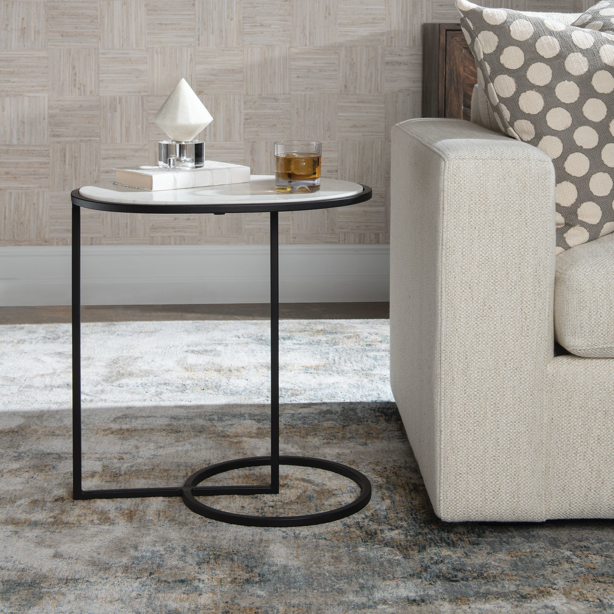 Twofold 23 X 22 inch Satin Black and White Marble Accent Table