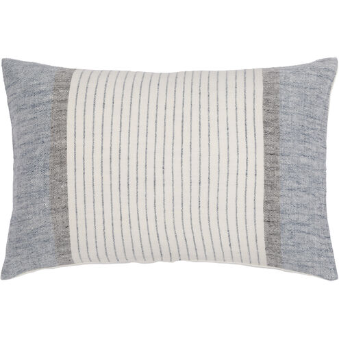 Linen Stripe Buttoned 20 inch Cream Pillow Kit in 13 x 20, Lumbar