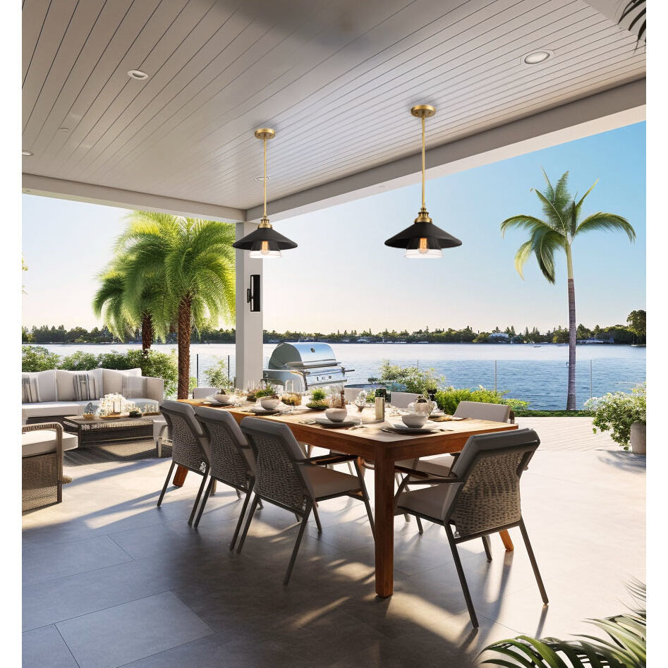 Segan 1 Light 15 inch Coal & Soft Brass (Painted) Mini Pendant Ceiling Light, Outdoor