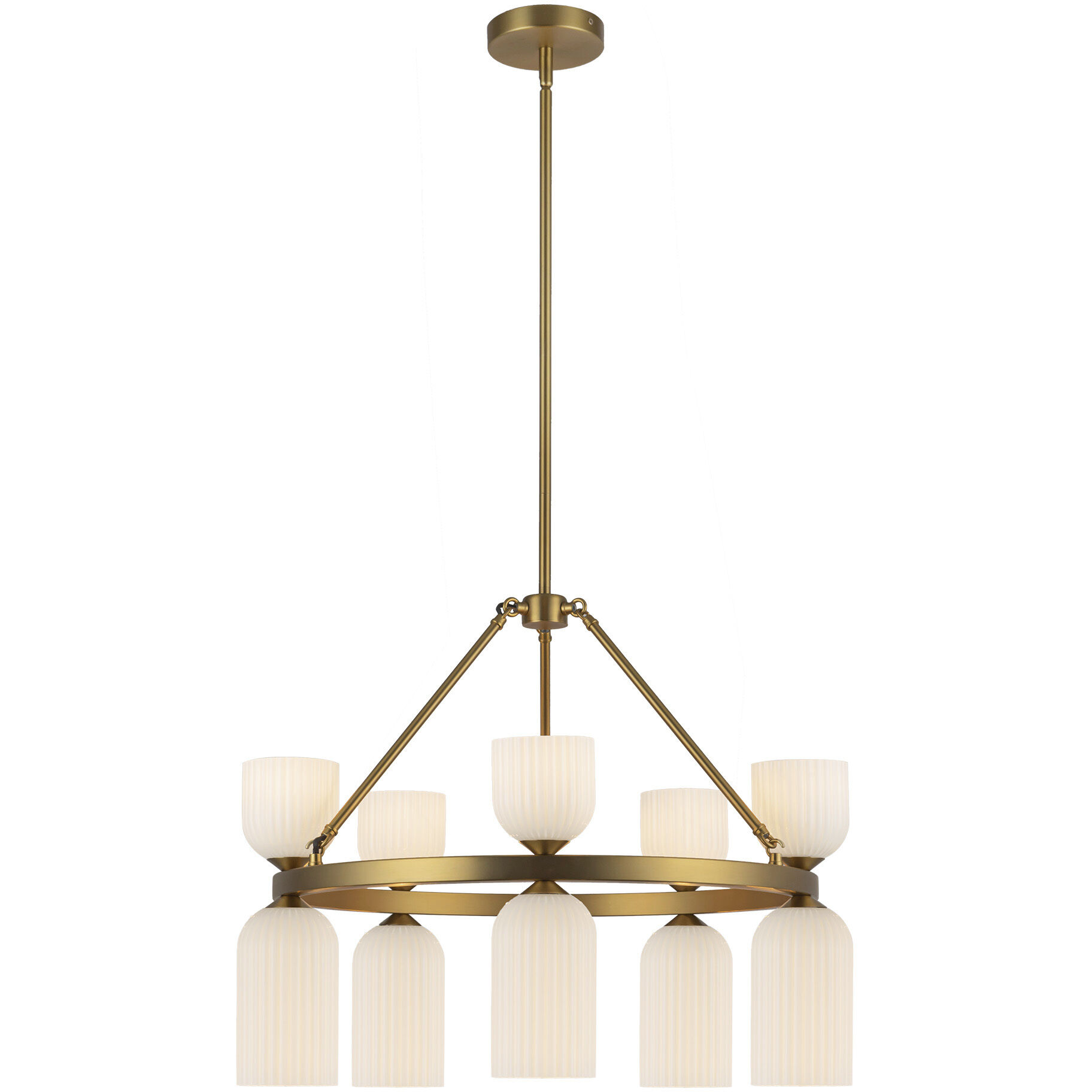 Alora Mood Nelly 10 Light 25.88 inch Brushed Gold/Glossy Ribbed Opal Glass Chandelier Ceiling Light in Glossy Opal Ribbed Glass Shade