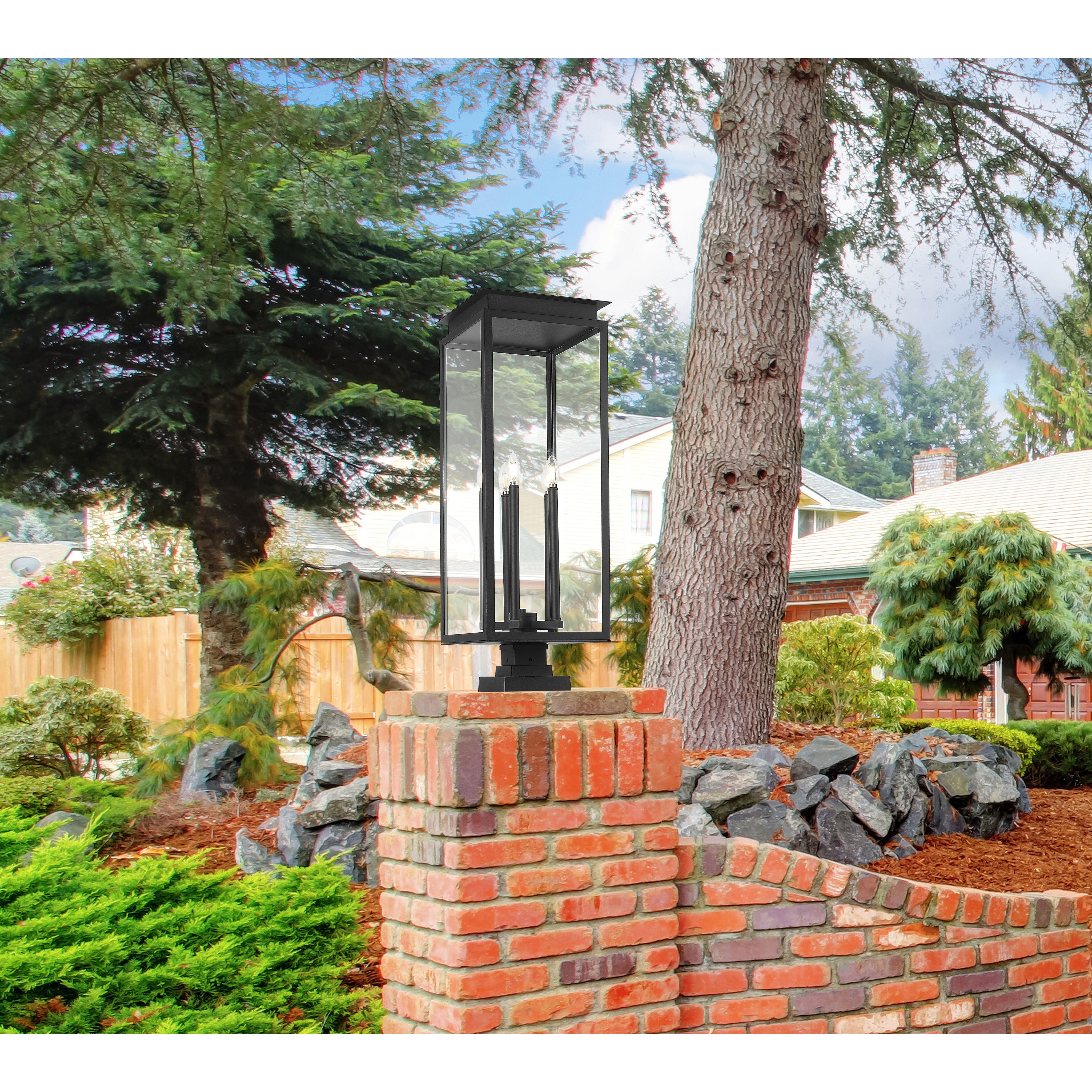 Nova 5 Light 36.75 inch Black Outdoor Pier Mounted Fixture in Clear Glass