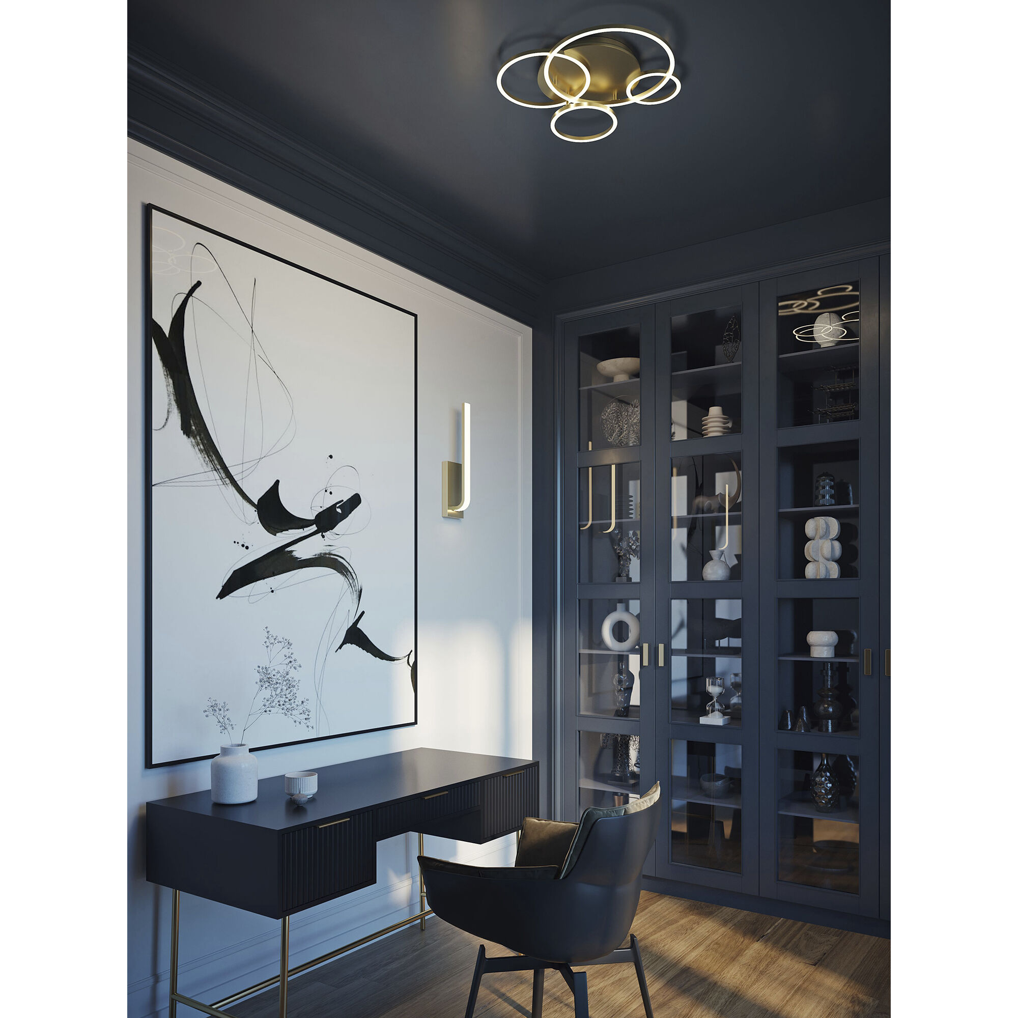 Orbit LED 24 inch Light Antique Brass Semi-Flush Mount Ceiling Light