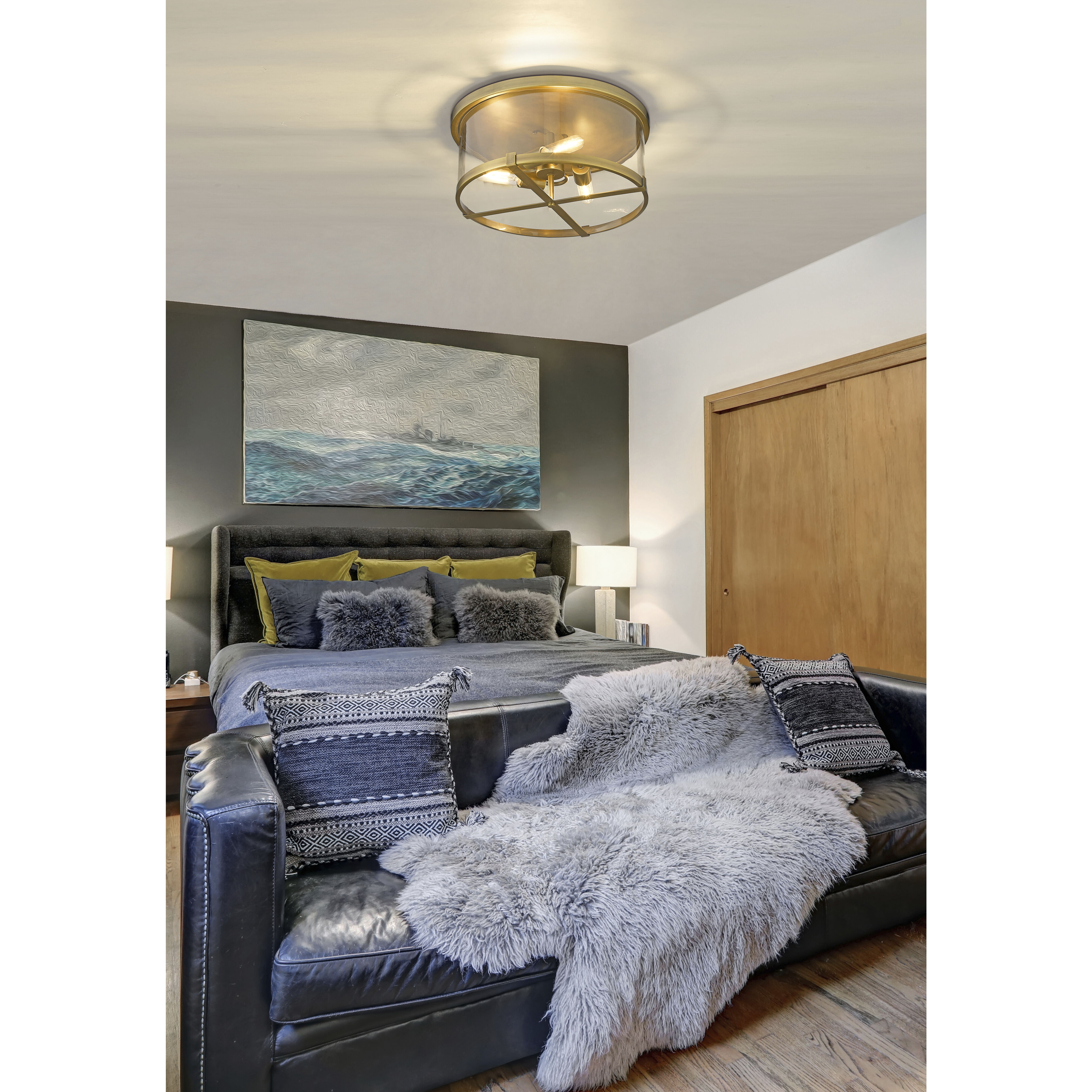 Callista 3 Light 16.5 inch Rubbed Brass Flush Mount Ceiling Light