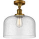 Franklin Restoration X-Large Bell LED 12 inch Brushed Brass Semi-Flush Mount Ceiling Light in Seedy Glass, Franklin Restoration