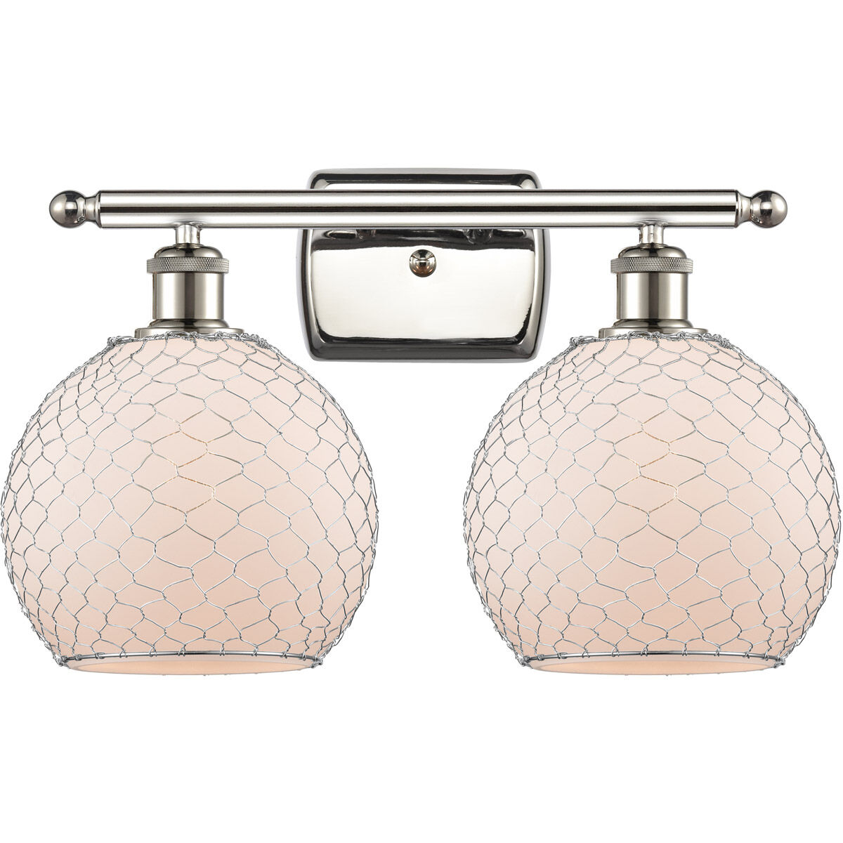 Ballston Farmhouse Chicken Wire 2 Light 16 inch Polished Nickel Bath Vanity Light Wall Light, Ballston