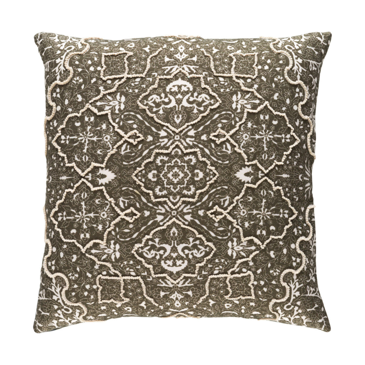 Batik 20 X 20 inch Dark Brown and White Pillow