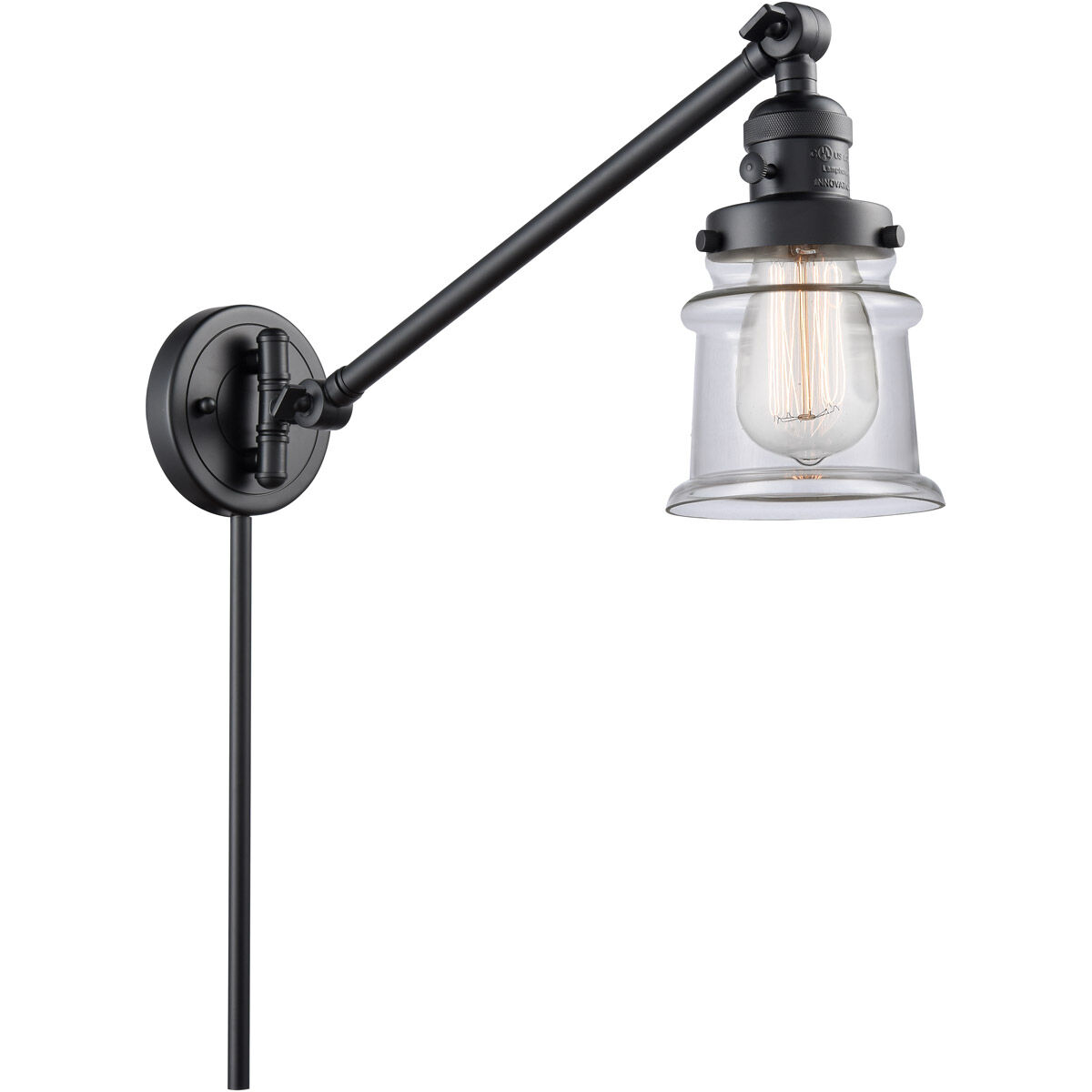 Small Canton 35 inch 60.00 watt Matte Black Swing Arm Wall Light, Franklin Restoration