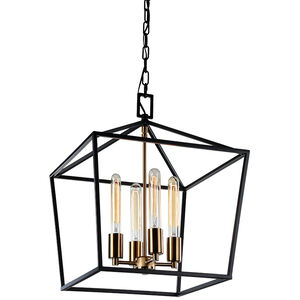 Scatola 4 Light 16 inch Rusty Black and Aged Gold Brass accents Chandelier Ceiling Light