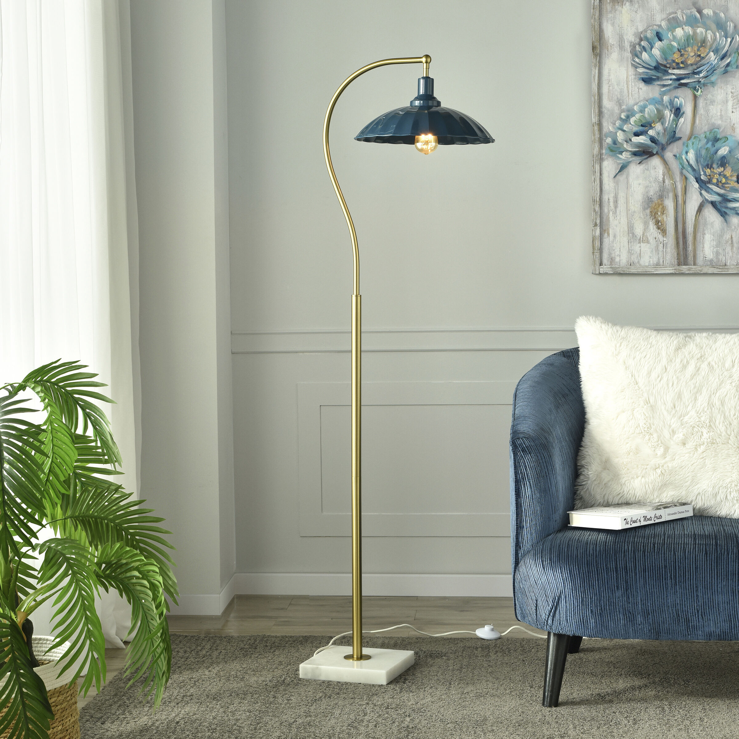 Penelope 61 inch 60 watt White Marble and Polished Brass Floor Lamp Portable Light
