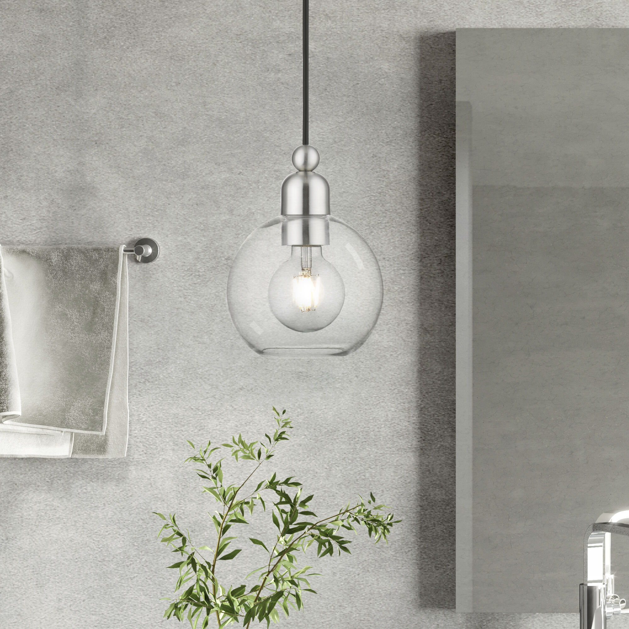 Downtown 1 Light 7 inch Brushed Nickel Mini Pendant Ceiling Light, Sphere