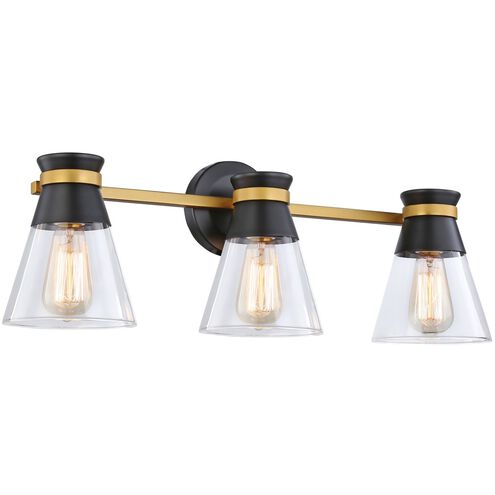 Kanata 3 Light 26 inch Black and Brushed Brass Vanity Light Wall Light